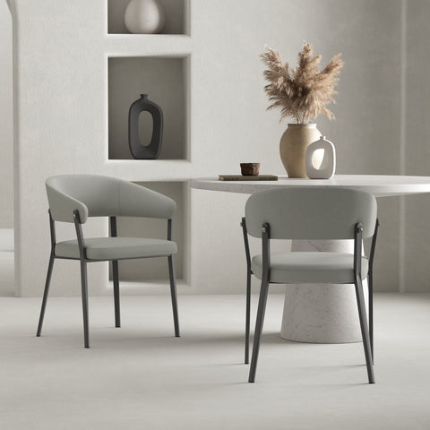 Manhattan Comfort Belle Modern Metal Upholstered Dining Chair in Stone Gray - Set of 2