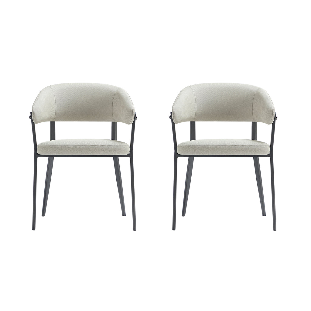 Manhattan Comfort Belle Modern Metal Upholstered Dining Chair in Oatmeal - Set of 2
