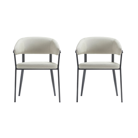 Manhattan Comfort Belle Modern Metal Upholstered Dining Chair in Oatmeal - Set of 2