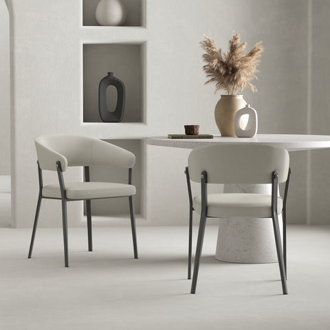 Manhattan Comfort Belle Modern Metal Upholstered Dining Chair in Oatmeal - Set of 2
