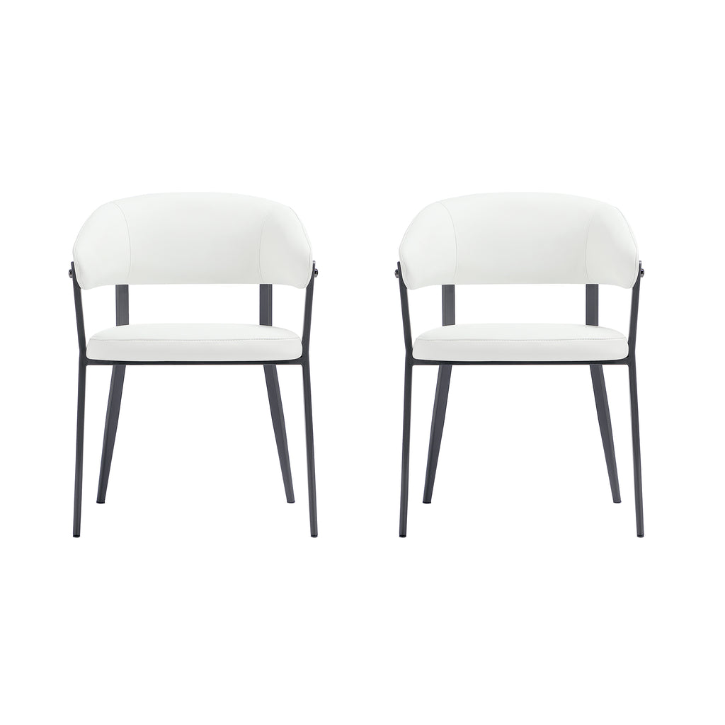 Manhattan Comfort Belle Modern Metal Upholstered Dining Chair in White - Set of 2