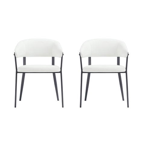 Manhattan Comfort Belle Modern Metal Upholstered Dining Chair in White - Set of 2
