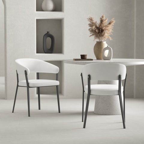 Manhattan Comfort Belle Modern Metal Upholstered Dining Chair in White - Set of 2