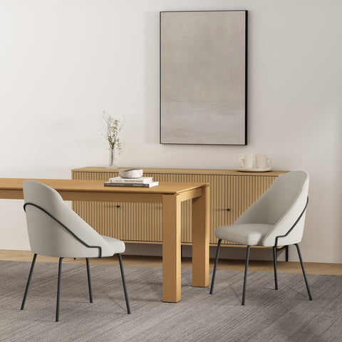 Manhattan Comfort Gracie Modern Vegan Leather Metal Dining Chair in Stone Gray and Black - Set of 2