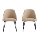 Manhattan Comfort Gracie Modern Vegan Leather Metal Dining Chair in Tan and Black - Set of 2