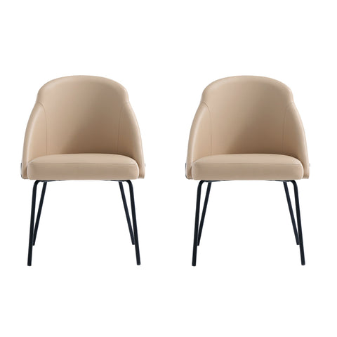 Manhattan Comfort Gracie Modern Vegan Leather Metal Dining Chair in Tan and Black - Set of 2