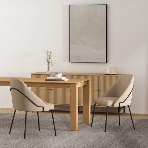 Manhattan Comfort Gracie Modern Vegan Leather Metal Dining Chair in Tan and Black - Set of 2