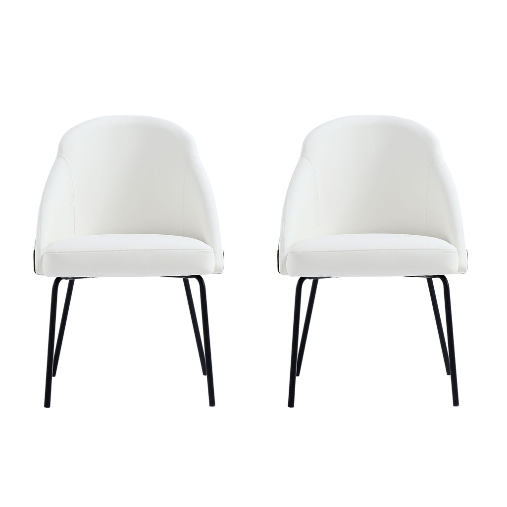 Manhattan Comfort Gracie Modern Vegan Leather Metal Dining Chair in White and Black - Set of 2