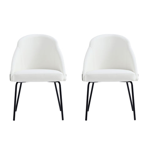Manhattan Comfort Gracie Modern Vegan Leather Metal Dining Chair in White and Black - Set of 2
