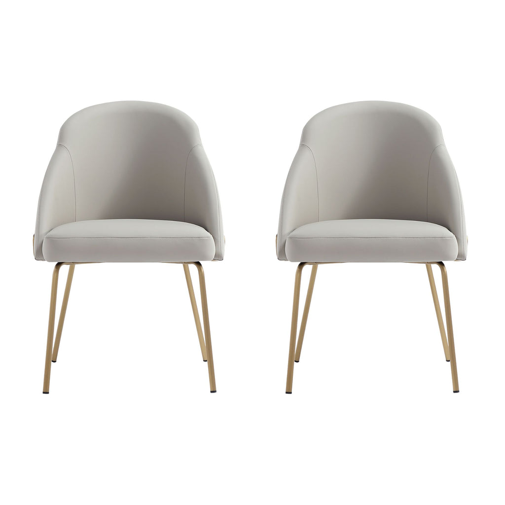 Manhattan Comfort Gracie Modern Vegan Leather Metal Dining Chair in Stone Gray and Gold - Set of 2