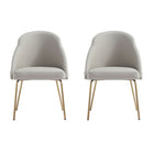 Manhattan Comfort Gracie Modern Vegan Leather Metal Dining Chair in Stone Gray and Gold - Set of 2