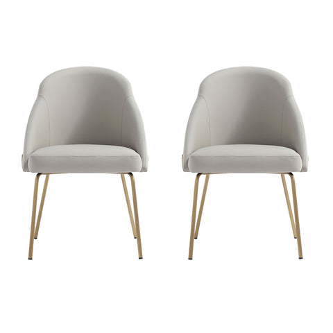 Manhattan Comfort Gracie Modern Vegan Leather Metal Dining Chair in Stone Gray and Gold - Set of 2