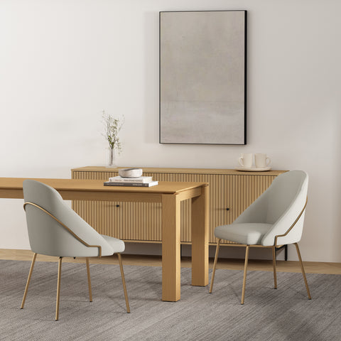 Manhattan Comfort Gracie Modern Vegan Leather Metal Dining Chair in Stone Gray and Gold - Set of 2