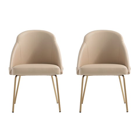 Manhattan Comfort Gracie Modern Vegan Leather Metal Dining Chair in Tan and Gold - Set of 2