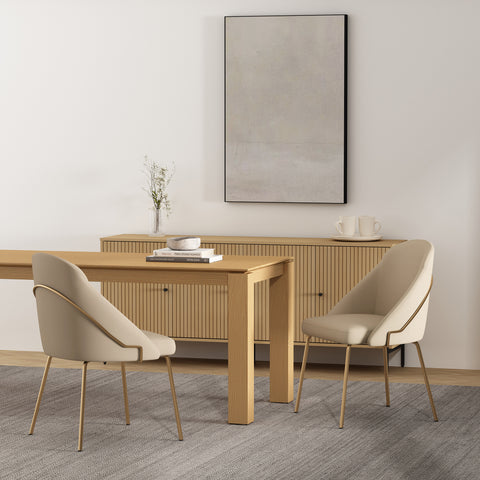 Manhattan Comfort Gracie Modern Vegan Leather Metal Dining Chair in Tan and Gold - Set of 2