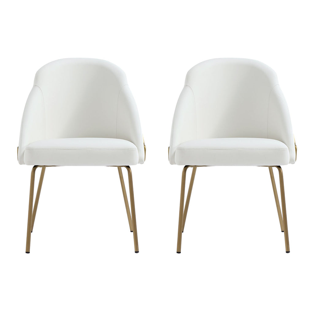 Manhattan Comfort Gracie Modern Vegan Leather Metal Dining Chair in White and Gold - Set of 2
