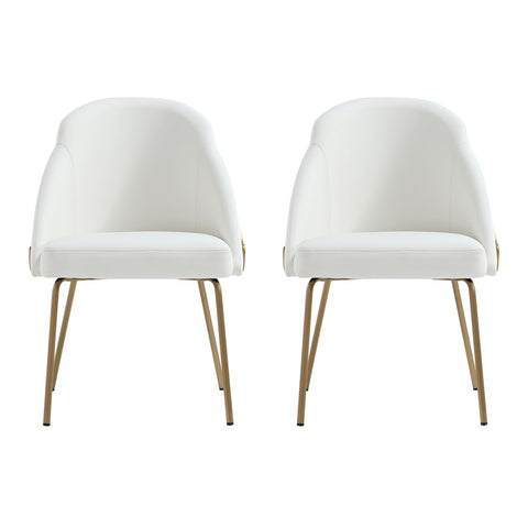 Manhattan Comfort Gracie Modern Vegan Leather Metal Dining Chair in White and Gold - Set of 2