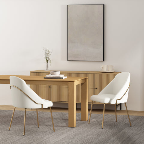 Manhattan Comfort Gracie Modern Vegan Leather Metal Dining Chair in White and Gold - Set of 2