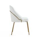 Manhattan Comfort Gracie Modern Vegan Leather Metal Dining Chair in White and Gold - Set of 2