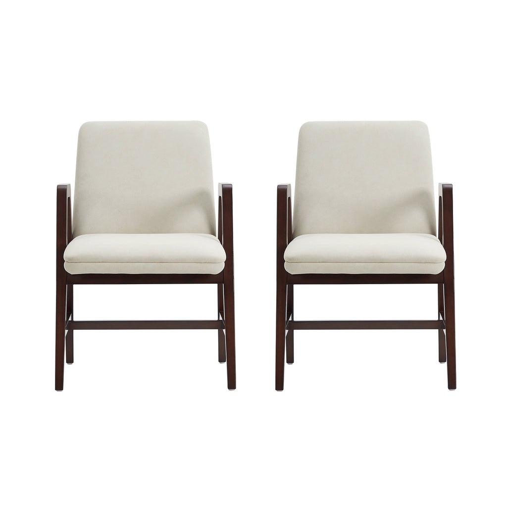 Manhattan Comfort Stella Modern Velvet Wood Armchair in Cream - Set of 2