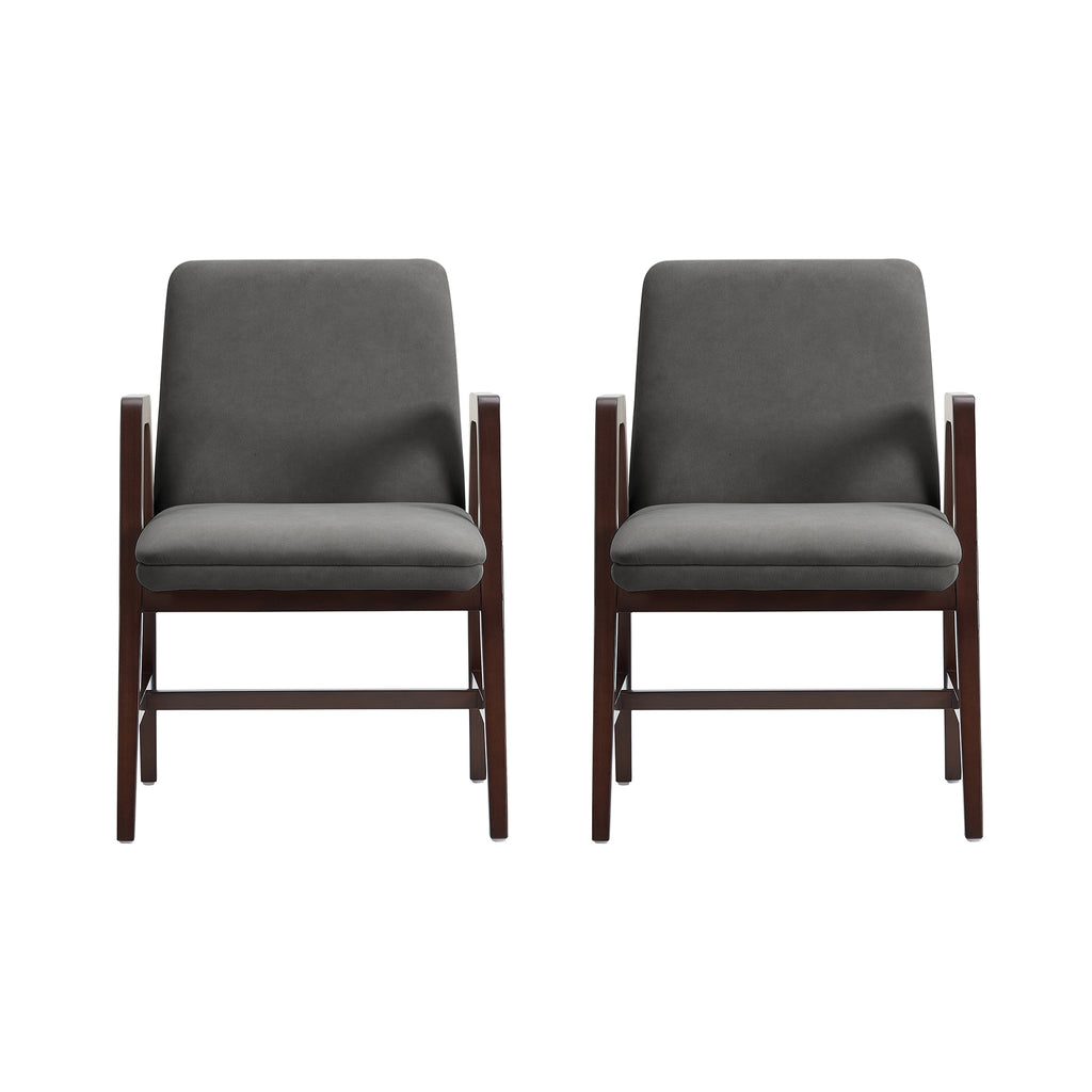 Manhattan Comfort Stella Modern Velvet Wood Armchair in Graphite - Set of 2
