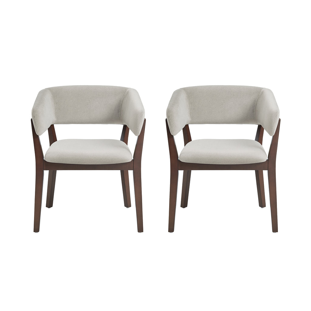 Manhattan Comfort Blake Modern Faux Mohair Wood Armchair in Greige - Set of 2