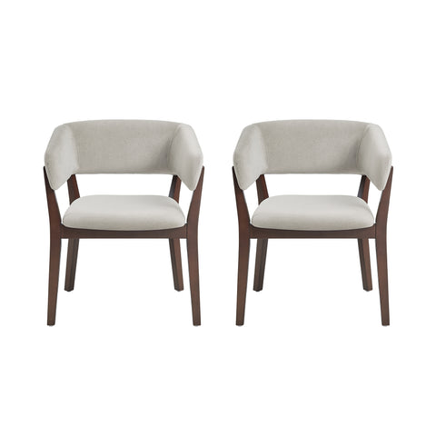 Manhattan Comfort Blake Modern Faux Mohair Wood Armchair in Greige - Set of 2