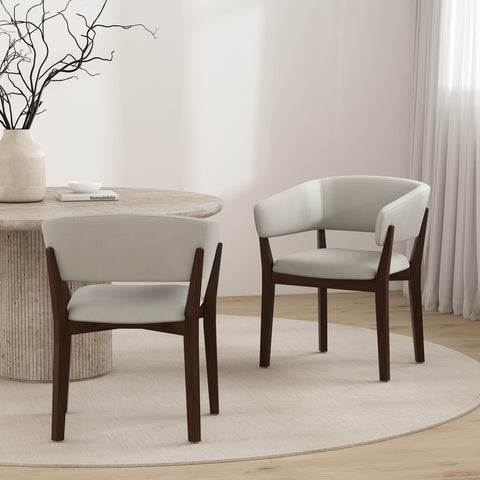 Manhattan Comfort Blake Modern Faux Mohair Wood Armchair in Greige - Set of 2