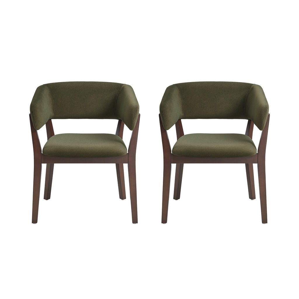 Manhattan Comfort Blake Modern Faux Mohair Wood Armchair in Green - Set of 2