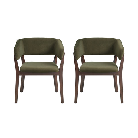 Manhattan Comfort Blake Modern Faux Mohair Wood Armchair in Green - Set of 2