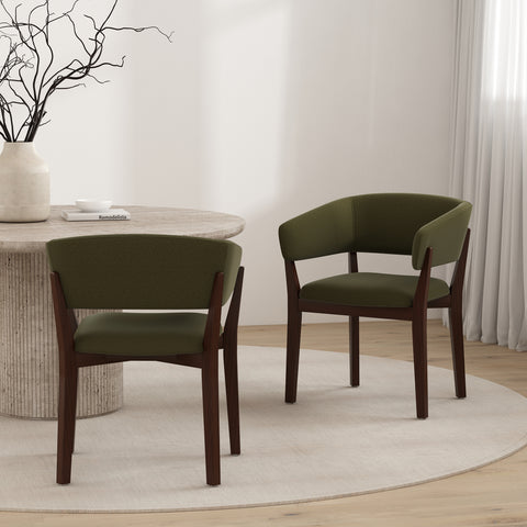 Manhattan Comfort Blake Modern Faux Mohair Wood Armchair in Green - Set of 2