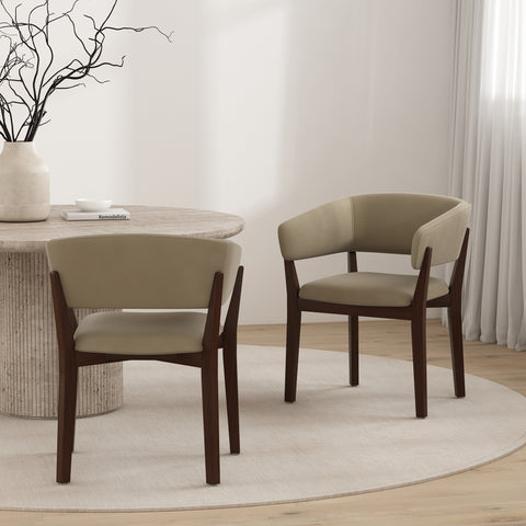 Manhattan Comfort Blake Modern Faux Mohair Wood Armchair in Linen - Set of 2