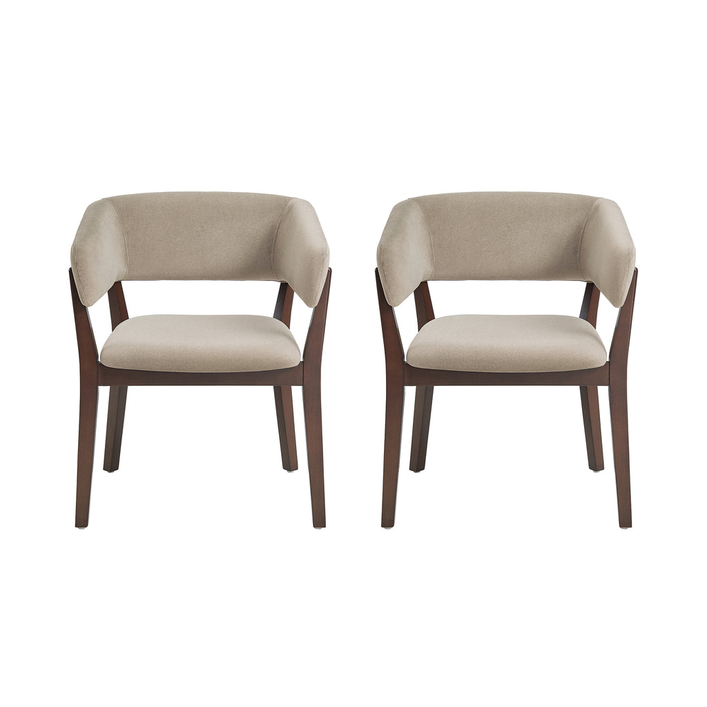Manhattan Comfort Blake Modern Faux Mohair Wood Armchair in Natural - Set of 2