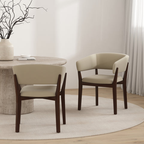 Manhattan Comfort Blake Modern Faux Mohair Wood Armchair in Natural - Set of 2
