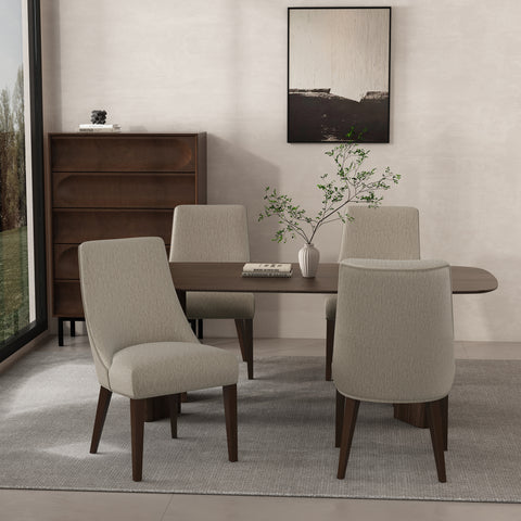 Manhattan Comfort Beever Modern Chenille Wood Dining Chair in Taupe - Set of 4
