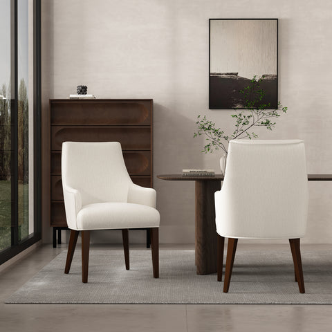 Manhattan Comfort Beever Modern Chenille Wood Armchair in Cream - Set of 2