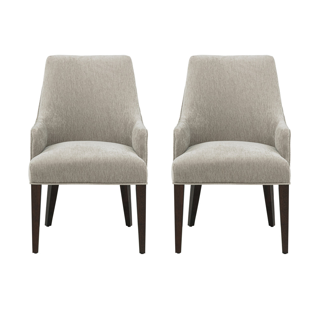 Manhattan Comfort Beever Modern Chenille Wood Armchair in Taupe - Set of 2