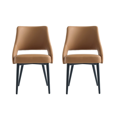 Manhattan Comfort Tremont Modern Vegan Leather Metal Dining Chair in Saddle - Set of 2