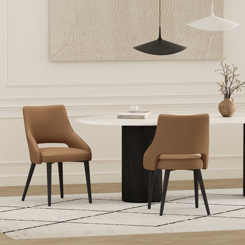 Manhattan Comfort Tremont Modern Vegan Leather Metal Dining Chair in Saddle - Set of 2