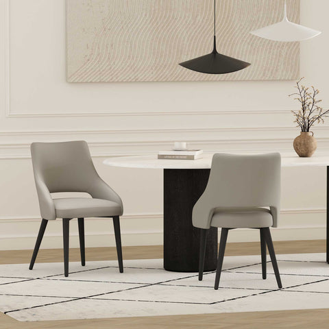Manhattan Comfort Tremont Modern Vegan Leather Metal Dining Chair in Stone Gray - Set of 2