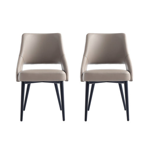 Manhattan Comfort Tremont Modern Vegan Leather Metal Dining Chair in Taupe - Set of 2