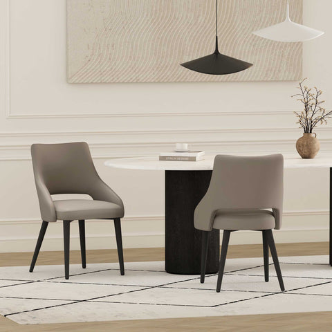 Manhattan Comfort Tremont Modern Vegan Leather Metal Dining Chair in Taupe - Set of 2