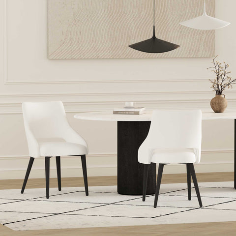 Manhattan Comfort Tremont Modern Vegan Leather Metal Dining Chair in White - Set of 2