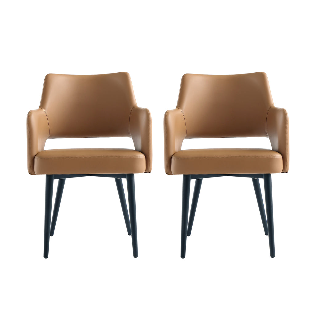 Manhattan Comfort Tremont Modern Vegan Leather Metal Armchair in Saddle - Set of 2