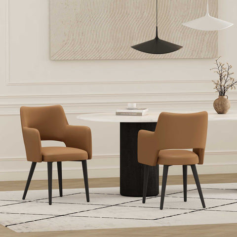 Manhattan Comfort Tremont Modern Vegan Leather Metal Armchair in Saddle - Set of 2
