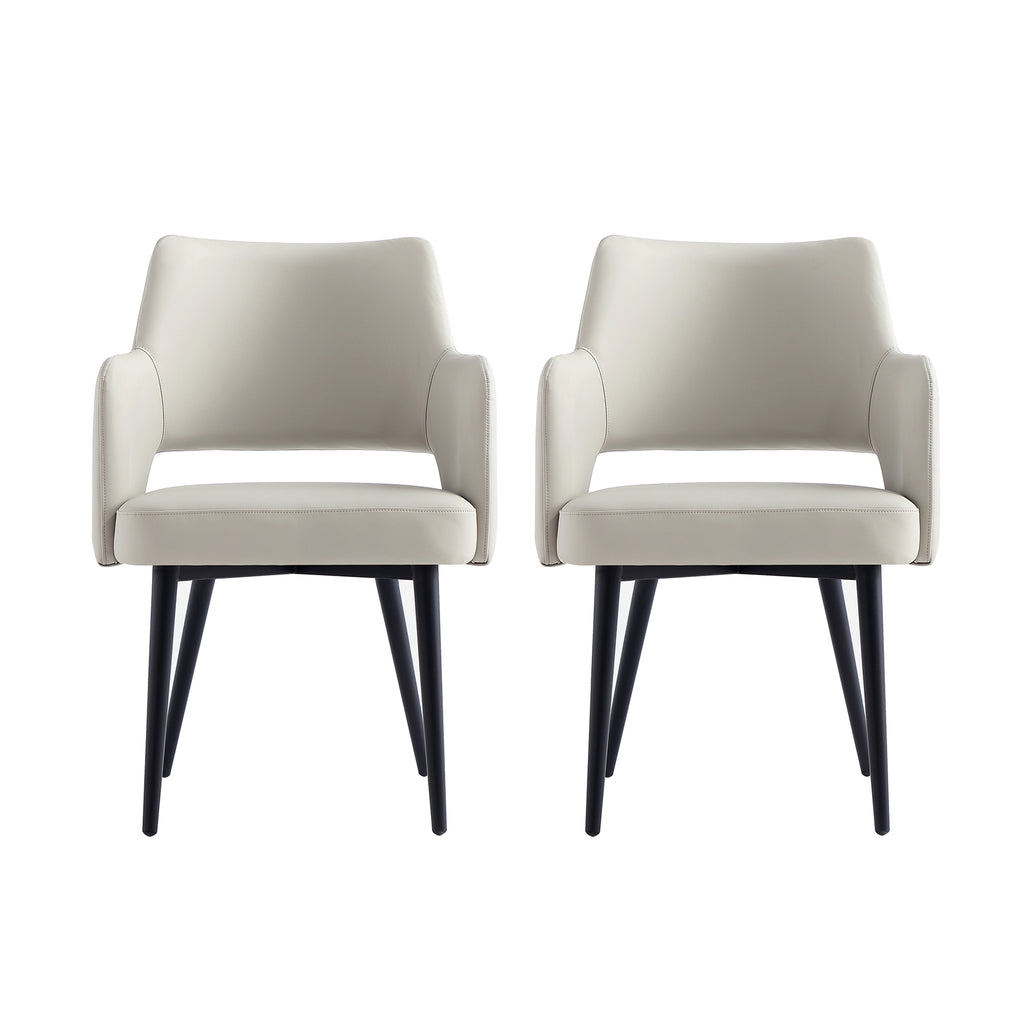 Manhattan Comfort Tremont Modern Vegan Leather Metal Armchair in Stone Gray - Set of 2
