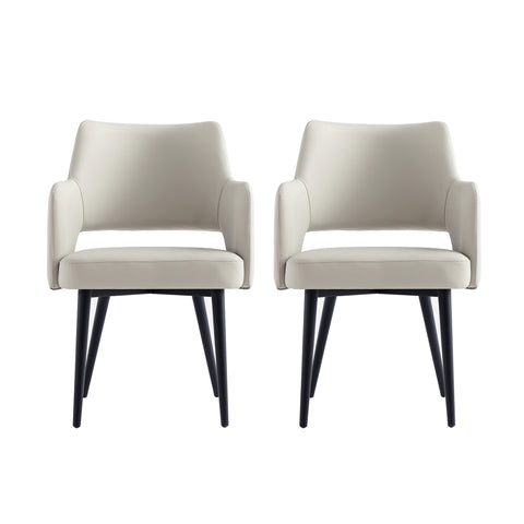 Manhattan Comfort Tremont Modern Vegan Leather Metal Armchair in Stone Gray - Set of 2