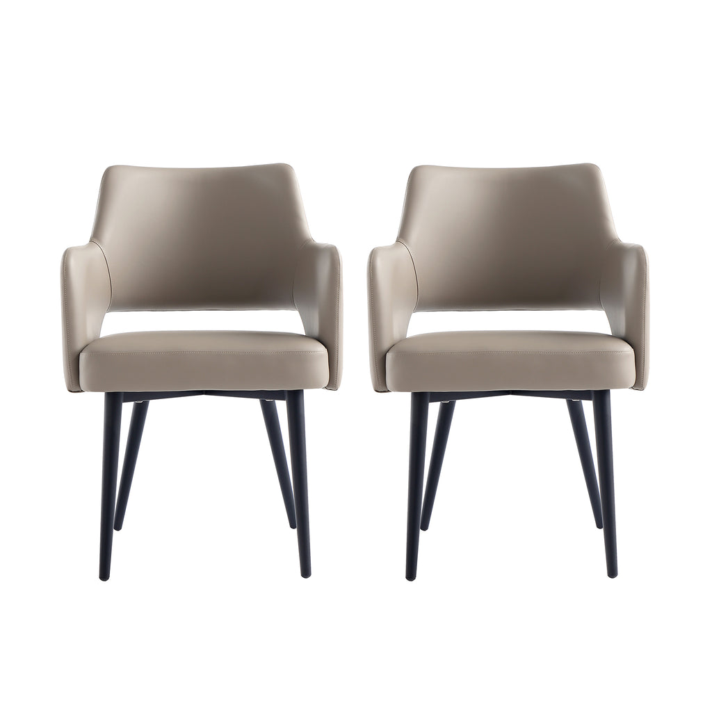 Manhattan Comfort Tremont Modern Vegan Leather Metal Armchair in Taupe - Set of 2