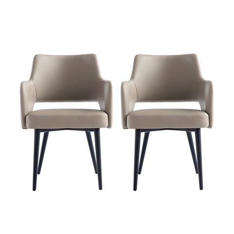 Manhattan Comfort Tremont Modern Vegan Leather Metal Armchair in Taupe - Set of 2