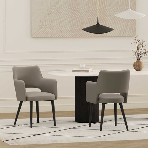 Manhattan Comfort Tremont Modern Vegan Leather Metal Armchair in Taupe - Set of 2